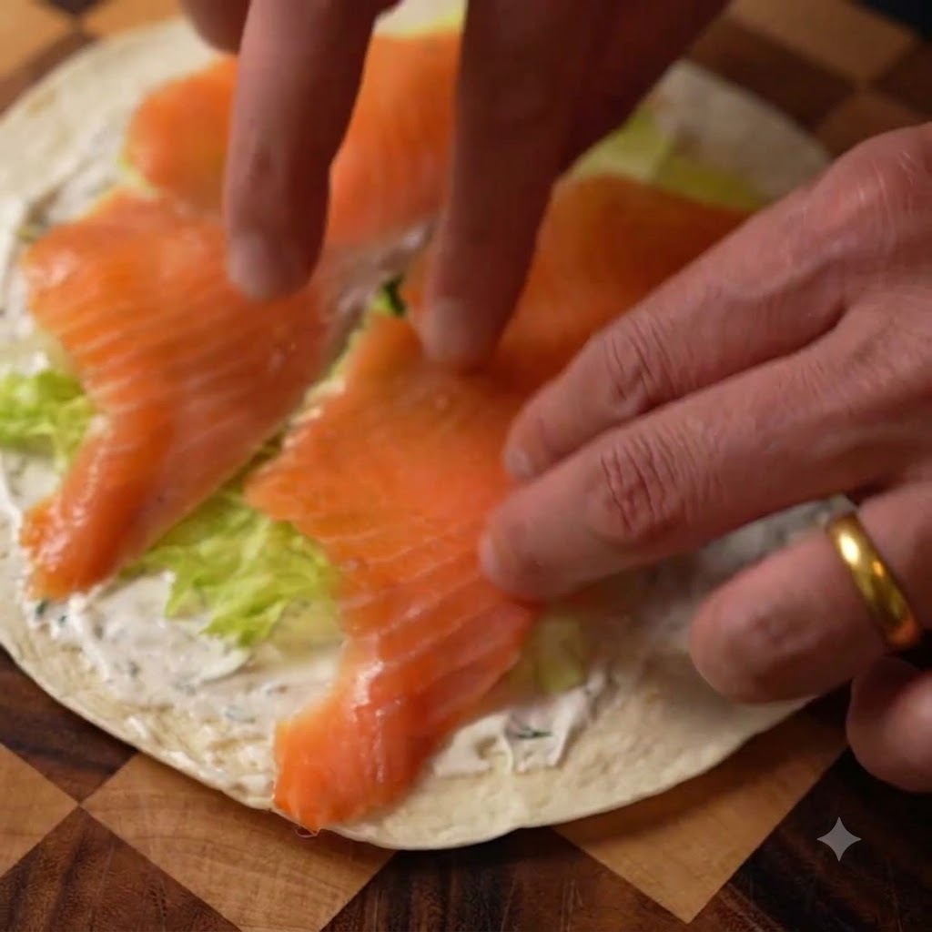 Fette di salmone affumicato disposte sopra linsalata mista.