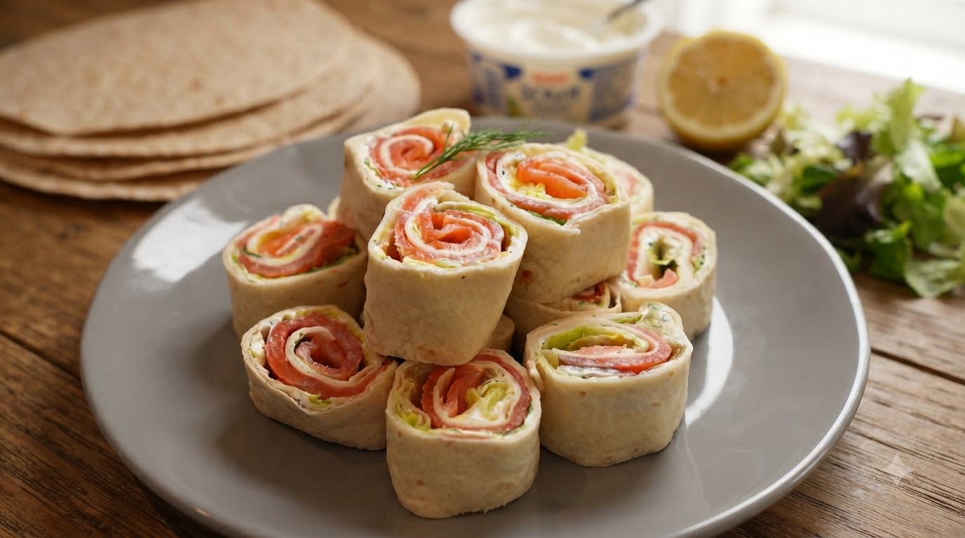 Wrap di Insalata con Salmone Affumicato (Girelle alla Crema di Aneto)