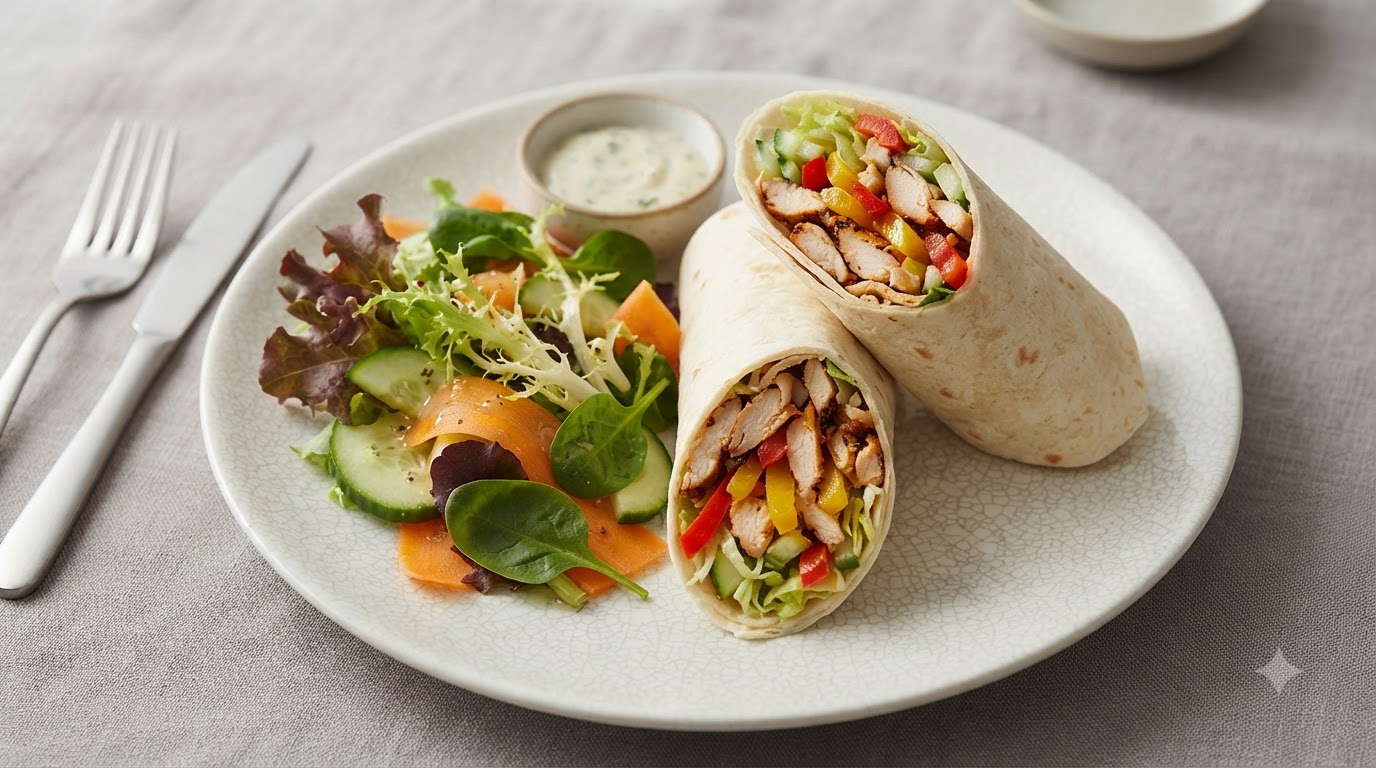 Wrap di Tortilla con Pollo Affumicato e Cipolle Caramellate