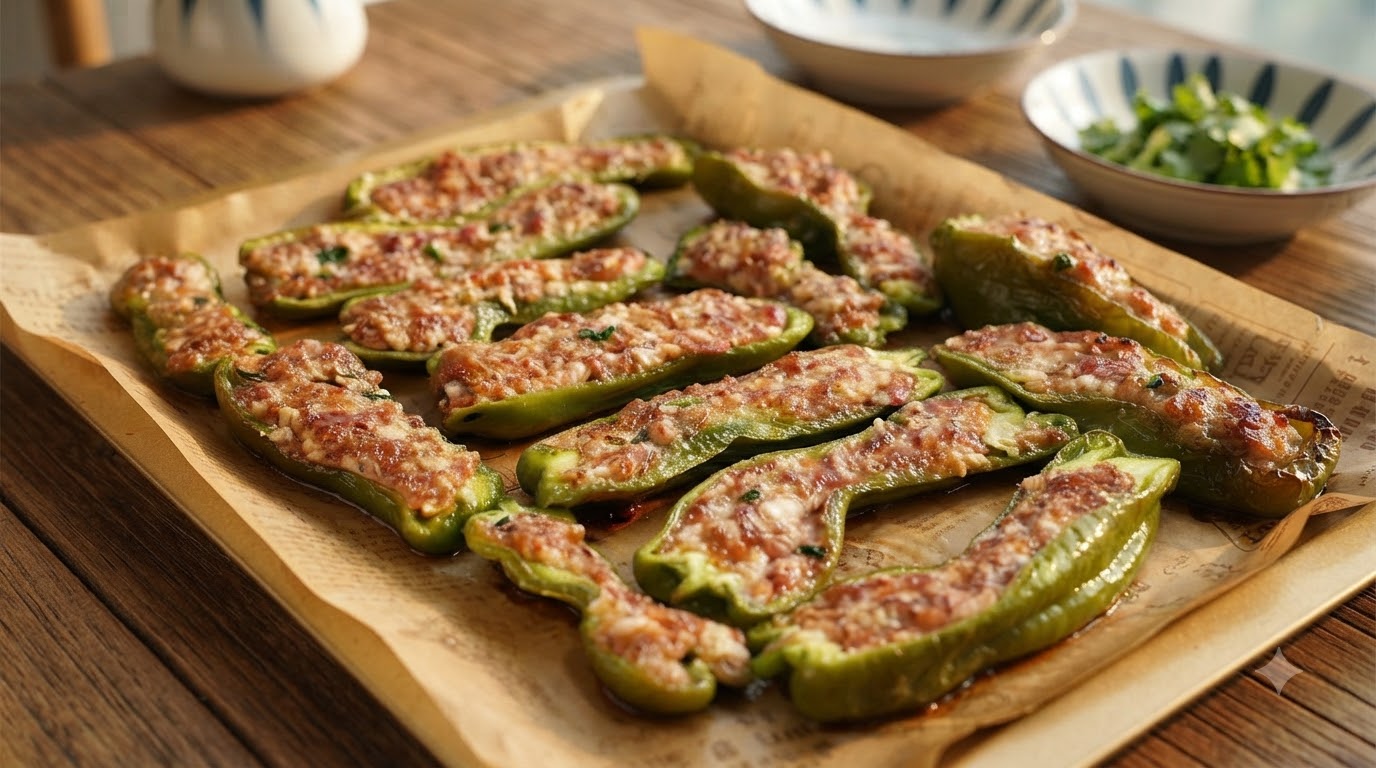 Peperoni Verdi Ripieni al Forno con Carne Saporita
