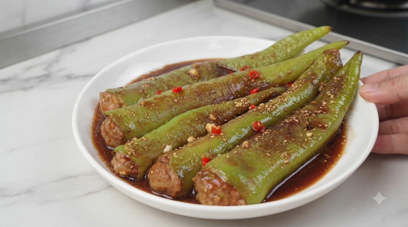 Peperoni Verdi Ripieni in Padella con Salsa saporita
