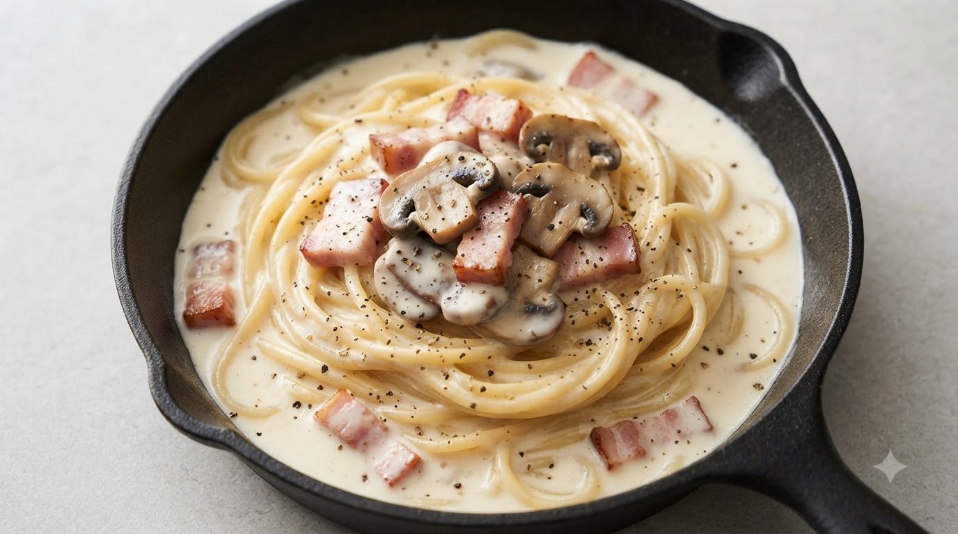 Pasta ai Funghi e Pancetta Cremosa