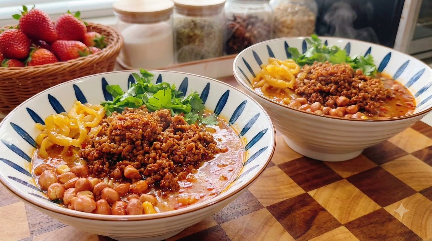 Zuppa di Noodles con Carne Macinata Speziata