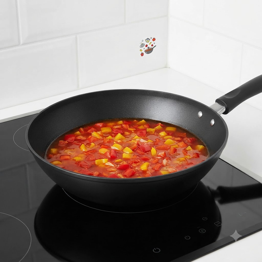 Un wok coperto posizionato su un fuoco mentre gli ingredienti cuociono a fuoco lento allinterno.