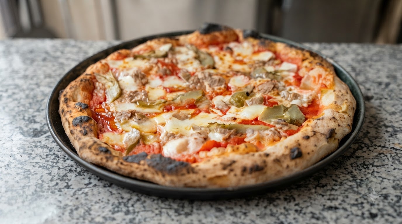 Pizza napoletana con tonno e carciofi
