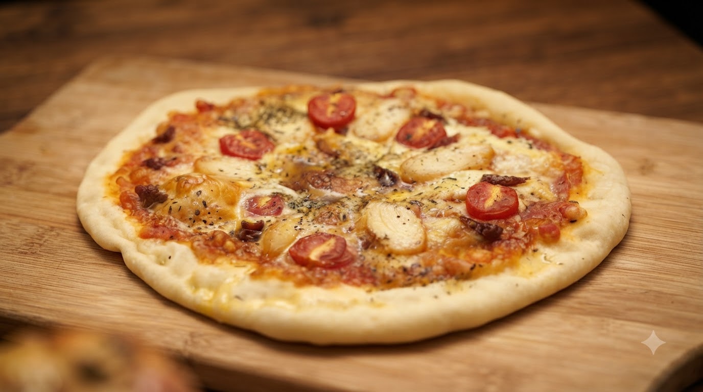 Piatto di Pizza Fatta in Casa con Salsa ai Spinaci Cremosi e Pomodoro