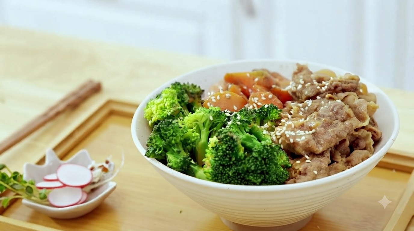 Ciotola di Riso con Manzo e Broccoli al Miso Saporito