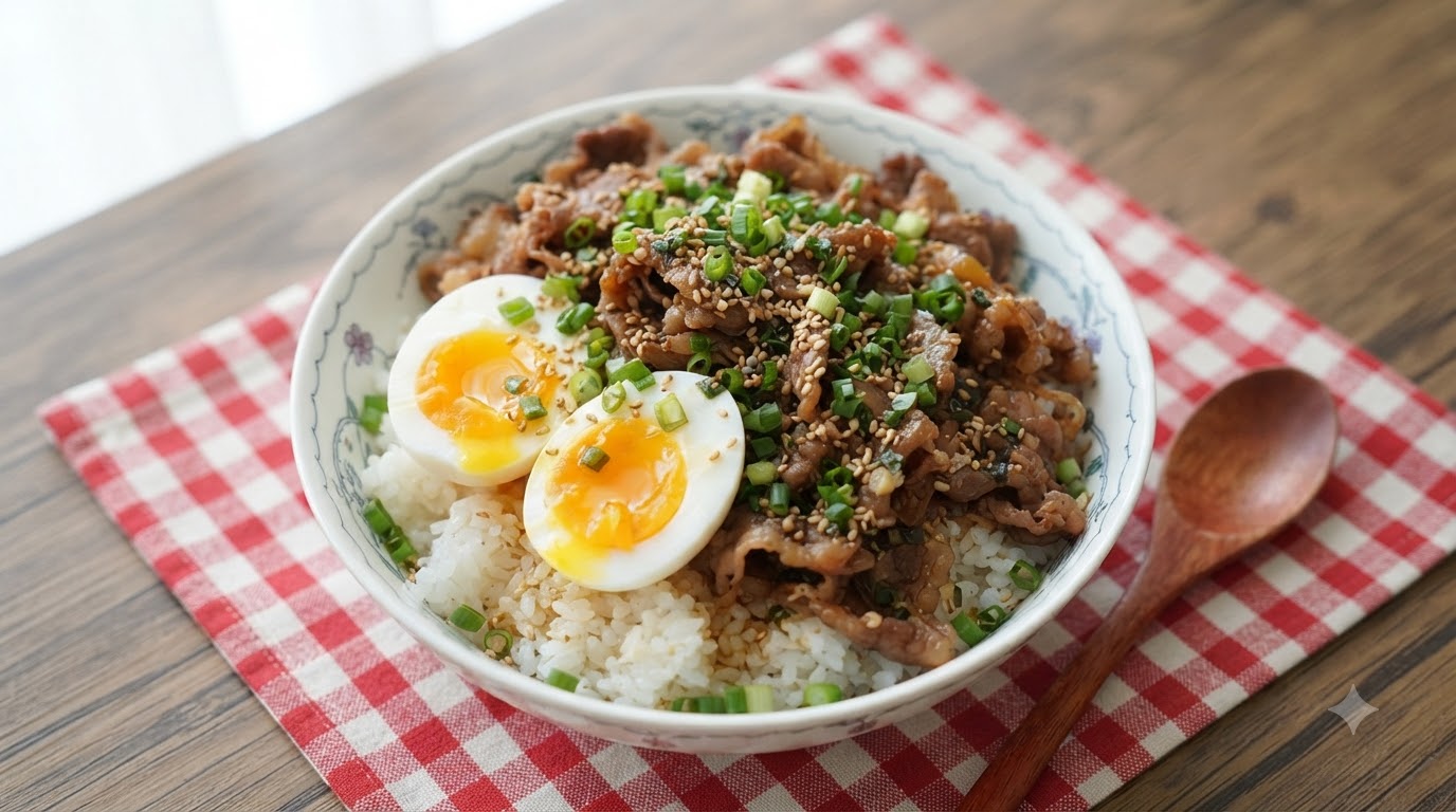 Bowl di Riso con Manzo e Cipollotti