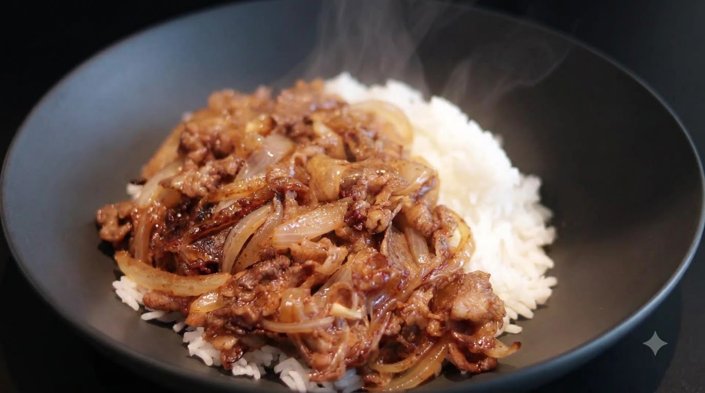 Bowl di Riso con Manzo, Burro e Cipolla