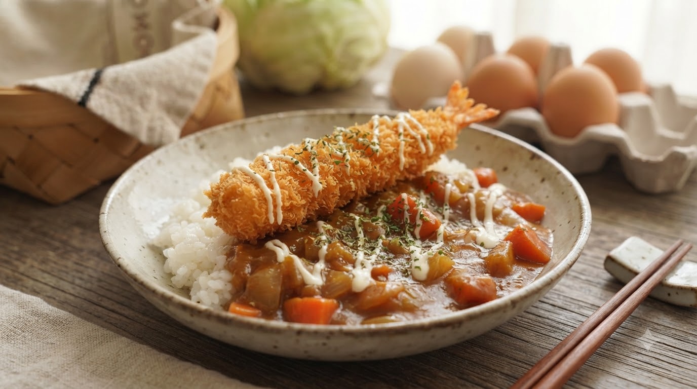 Riso con Cotoletta di Gamberi al Curry e Cocco