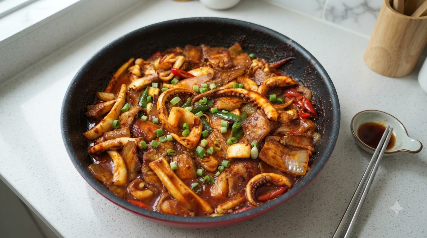 Maiale e Calamari Piccanti alla Coreana (Osam Bulgogi)