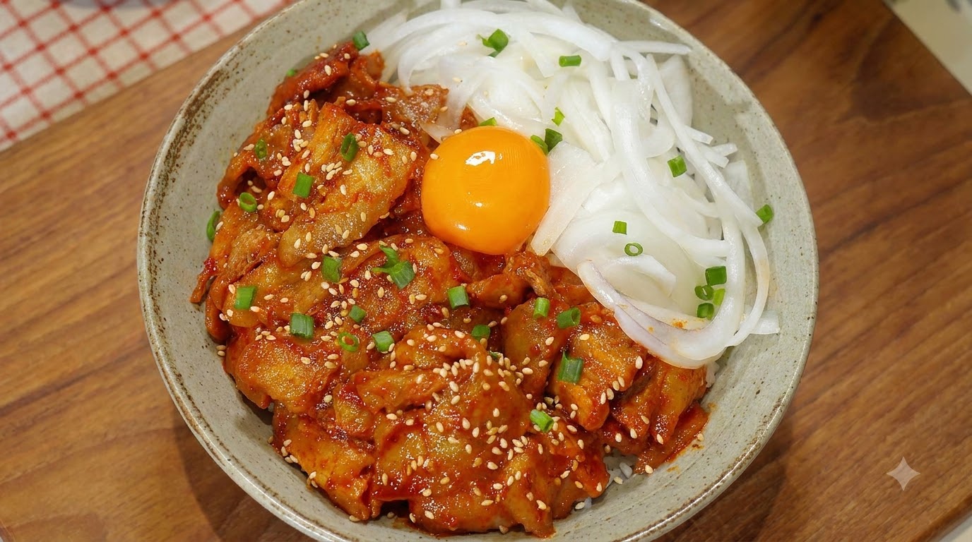 Bibimbap di Maiale Speziato con Tuorlo d'Uovo