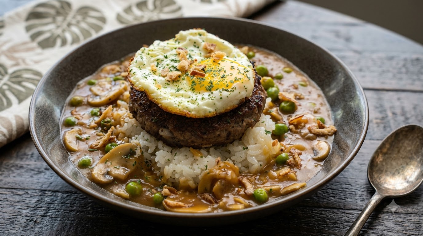 Ciotola di riso e hamburger Loco Moco hawaiano
