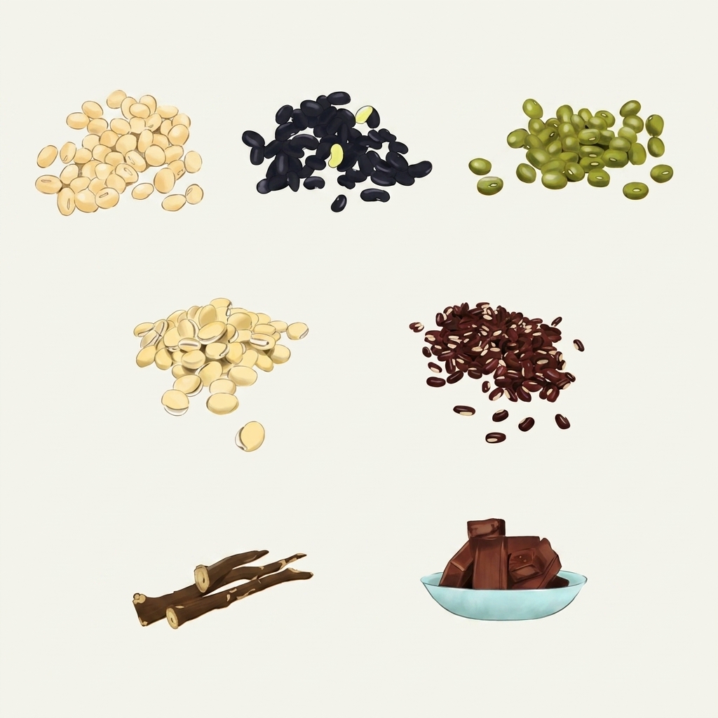 Un assortimento preconfezionato di cinque tipi di fagioli versato da un sacchetto di plastica in una ciotola.