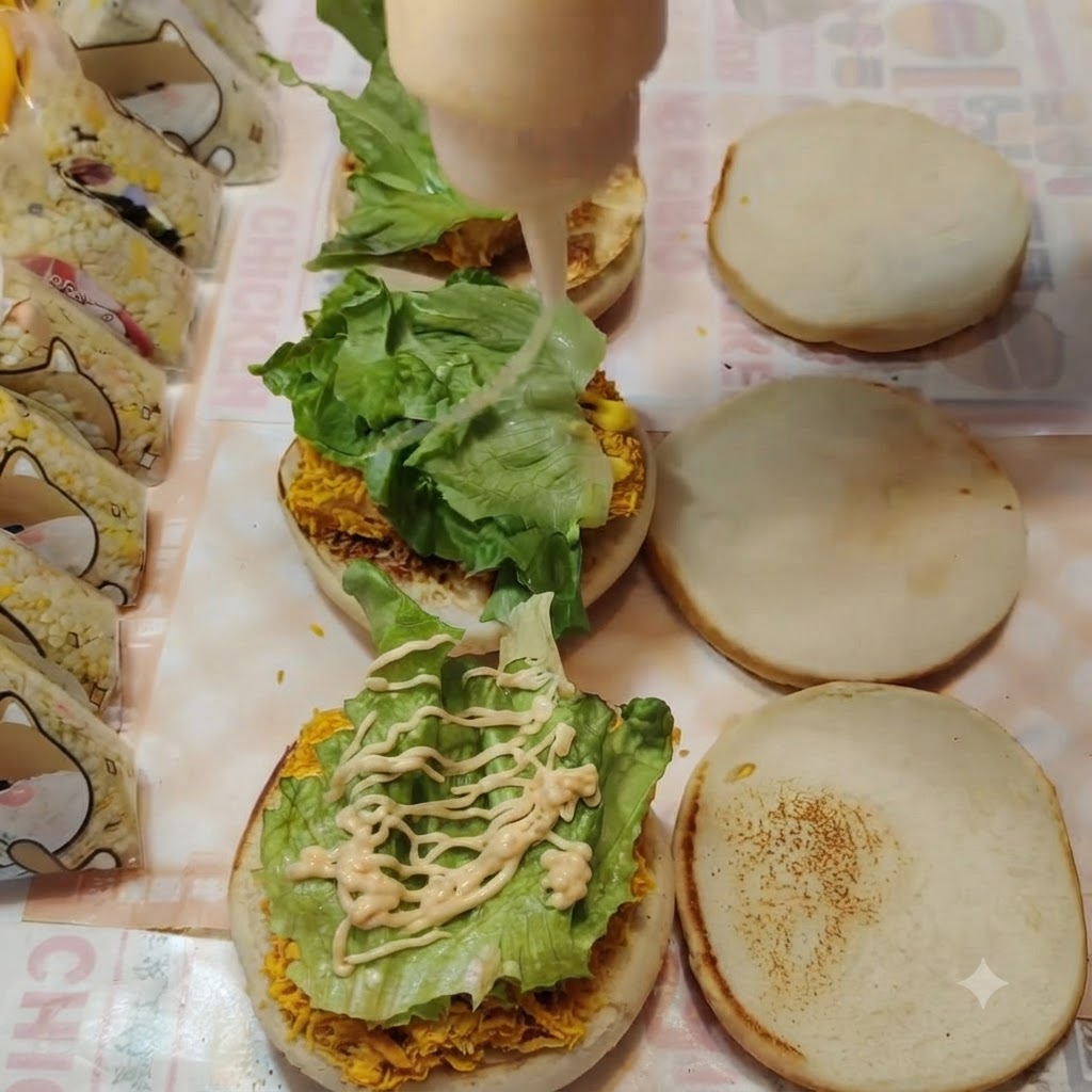 Salsa spremuta da una bottiglia sulla lattuga verde.