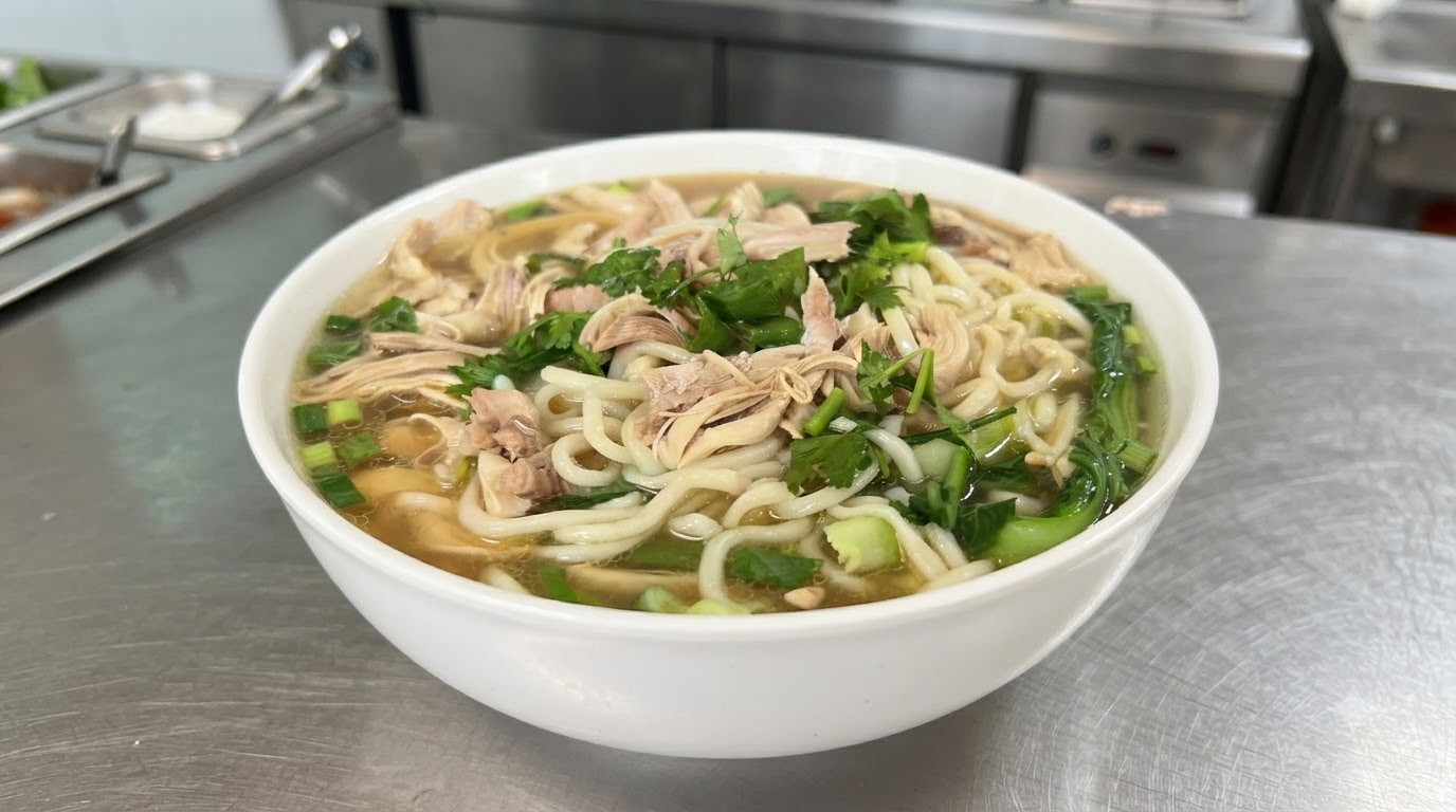 Autentica Zuppa di Noodles con Pollo Sfilacciato