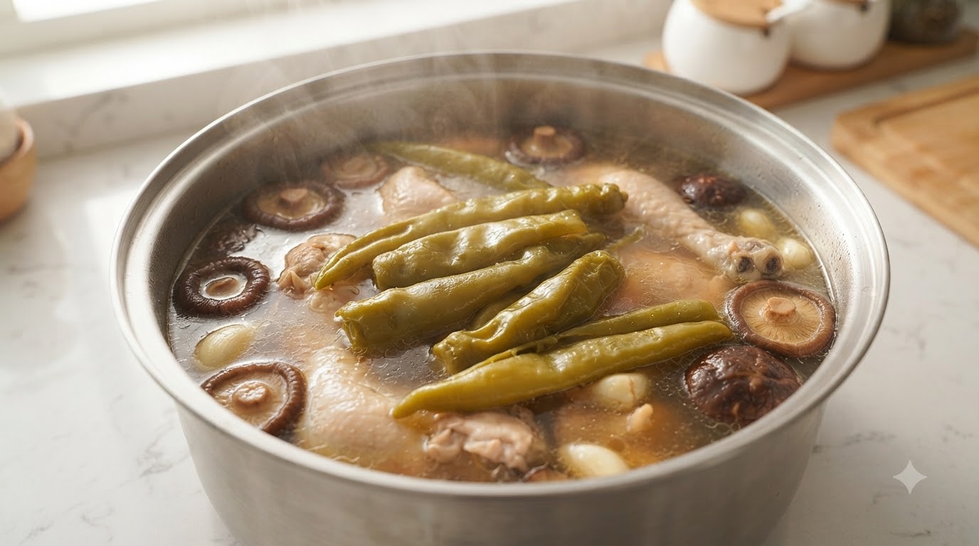 Zuppa di Pollo Taiwanese con Peperoncini Sottaceto