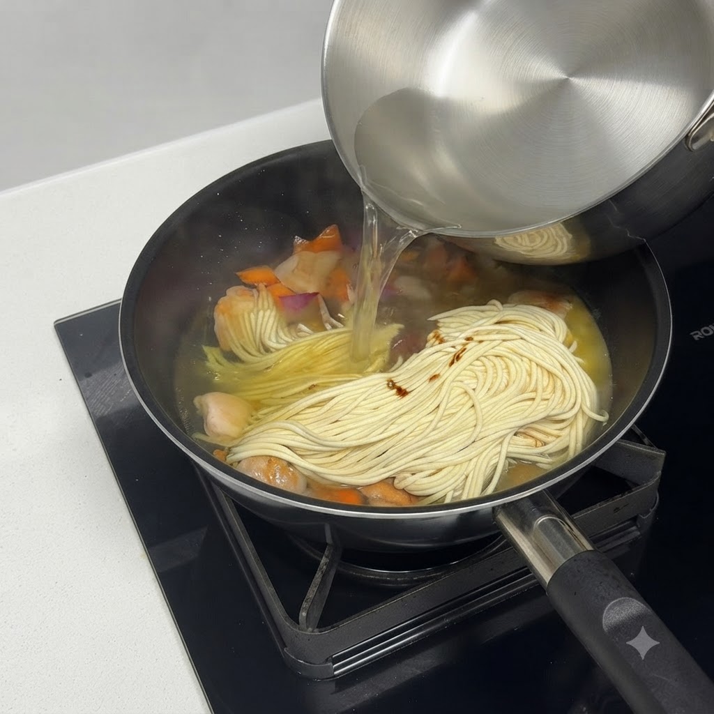 Padella coperta con un coperchio per cuocere a fuoco lento gli ingredienti.