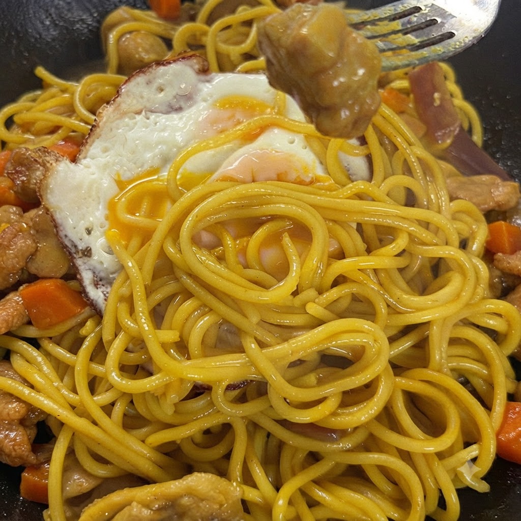 Un uovo allocchio di bue fritto in padella con bordi croccanti e tuorlo liquido.