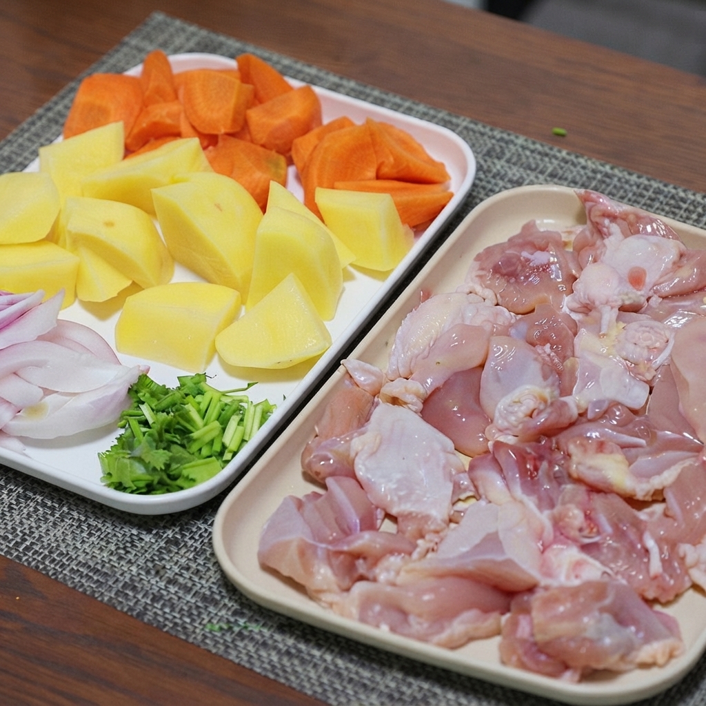 Pezzi di pollo tagliati conditi con sale e pepe nero su un vassoio.