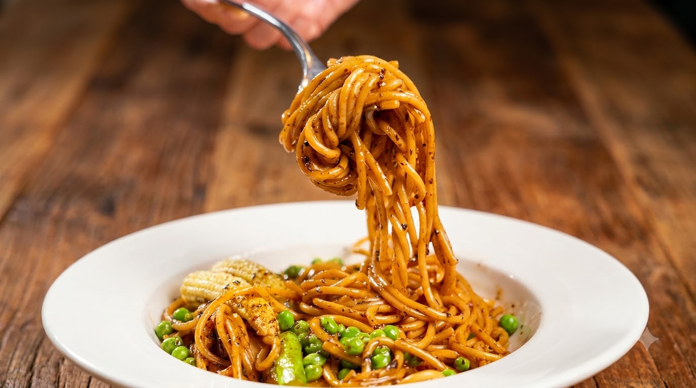 Pasta Gourmet al Tartufo Nero Italiano con Funghi e Asparagi