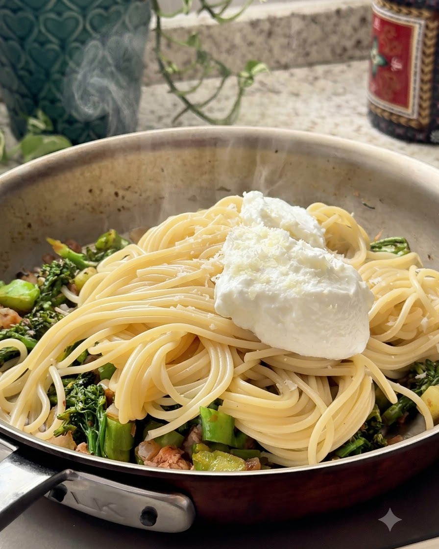 Scorza di limone grattugiata fresca su un piatto di pasta cotta in padella.