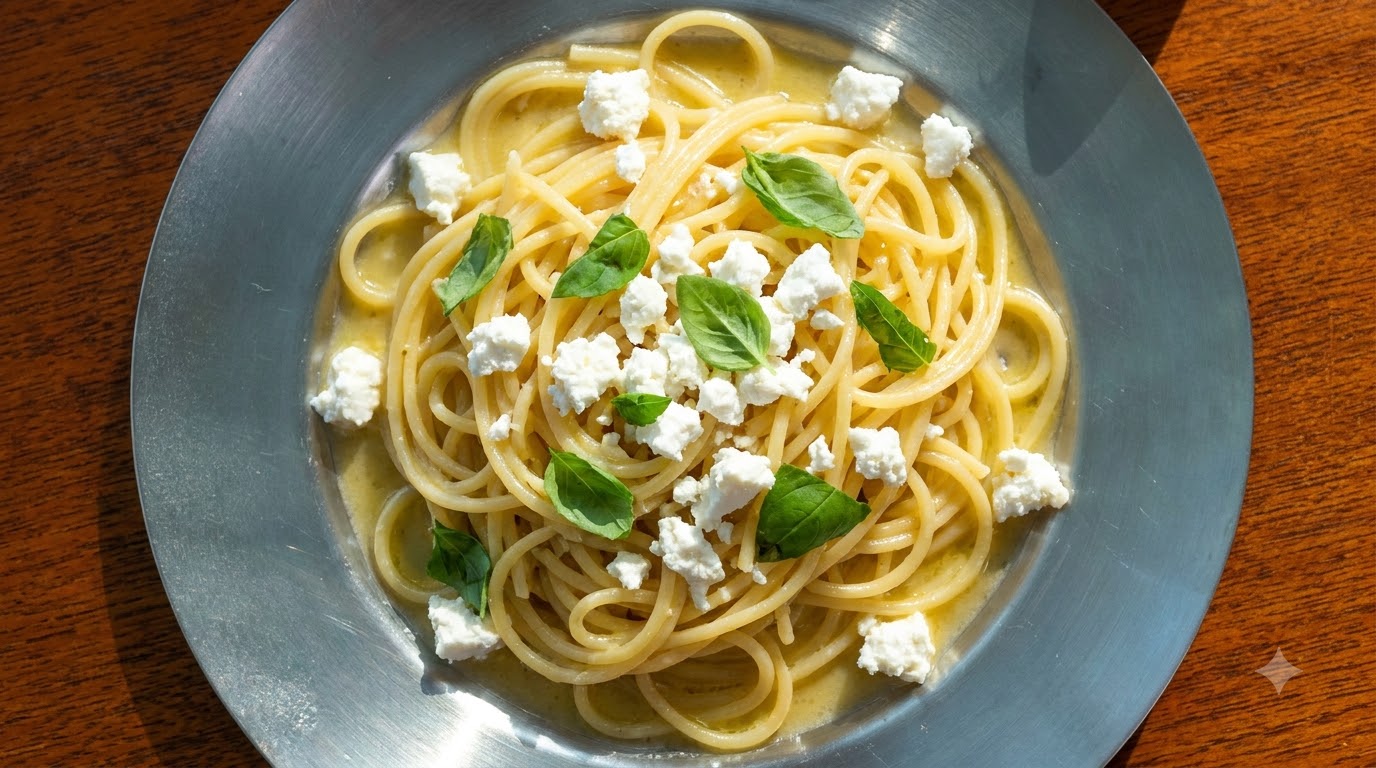 Pasta con Ricotta di Capra, Limone e Basilico