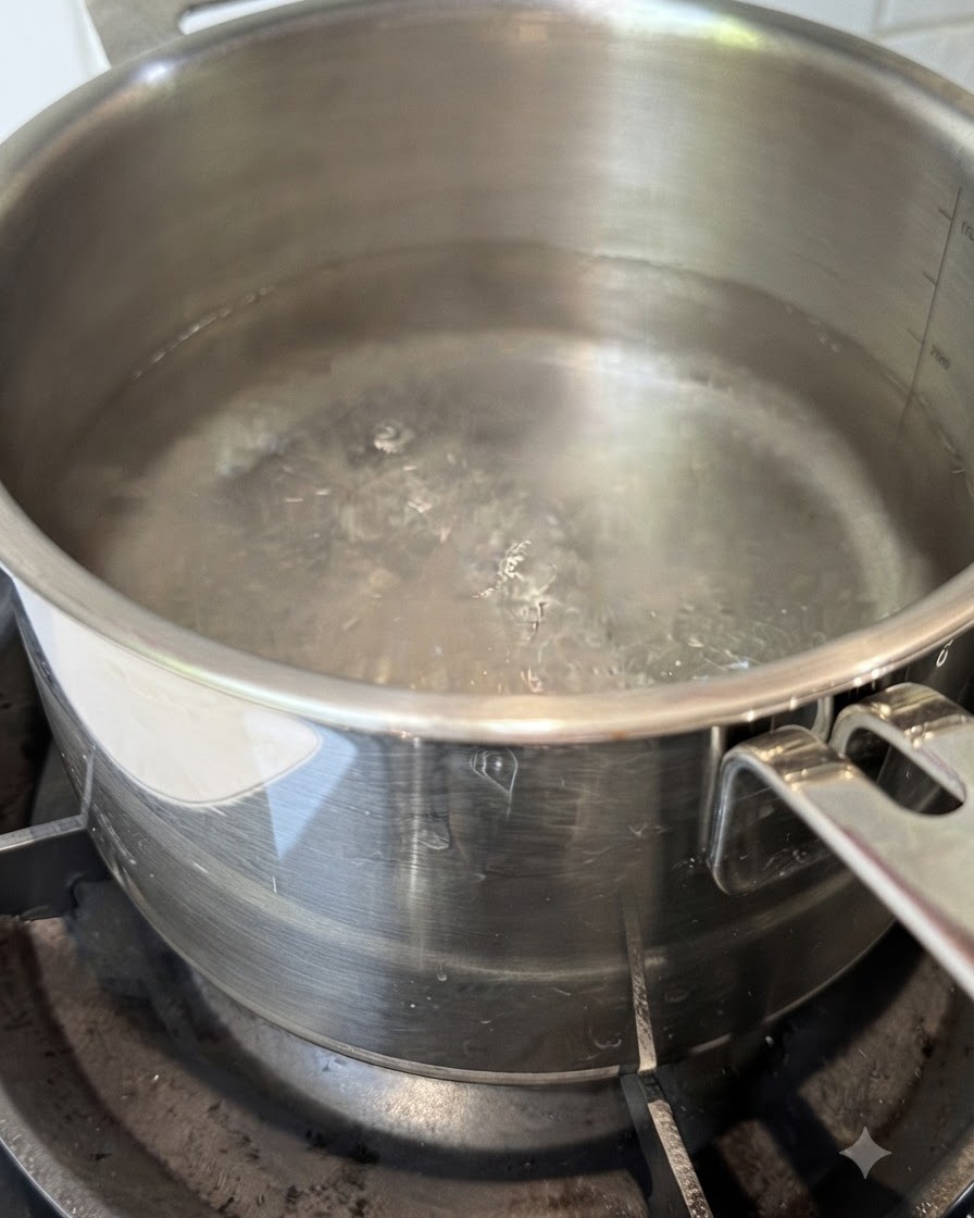 Fili di spaghetti secchi immersi in una pentola di acqua bollente.