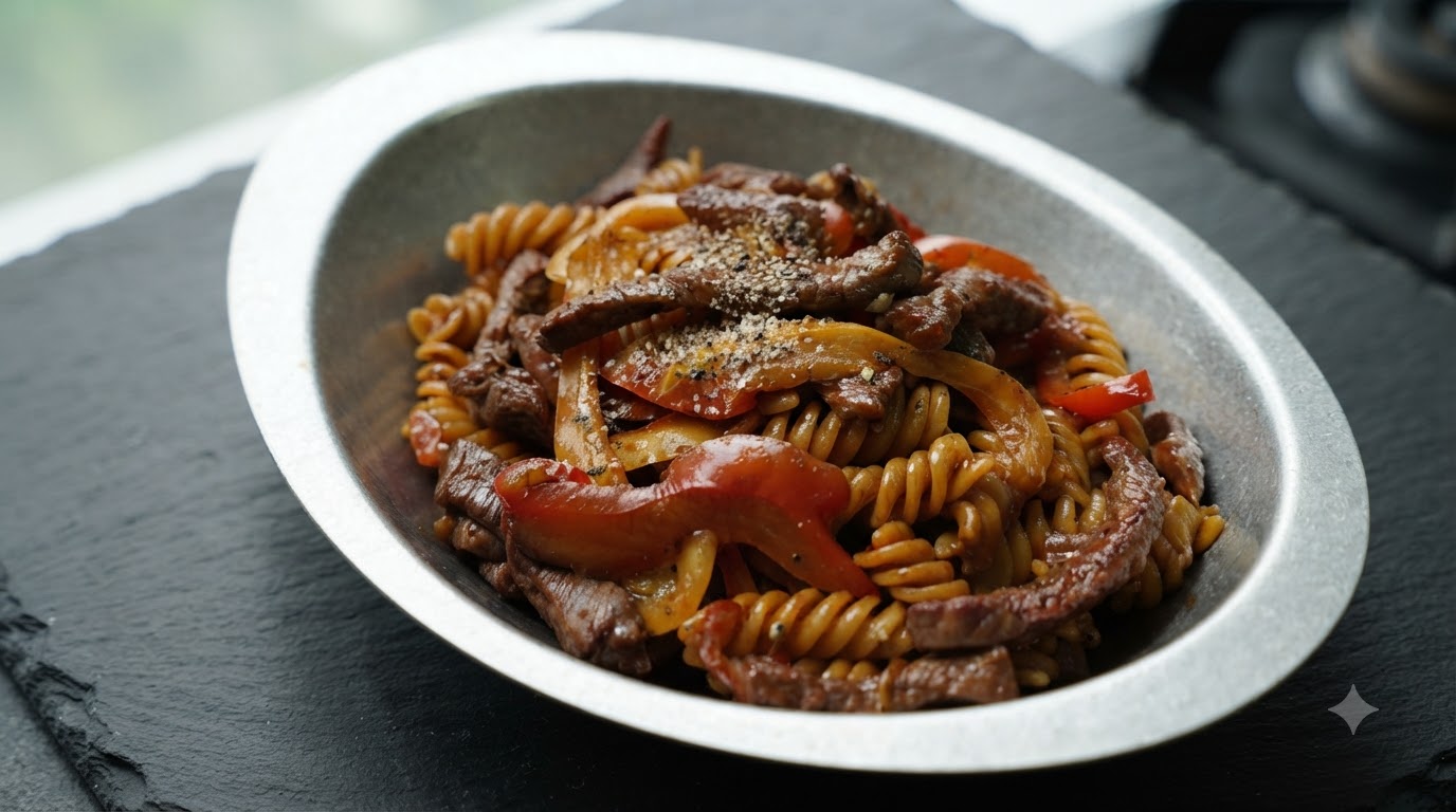 Fusilli con Filetto di Manzo e Pepe Nero