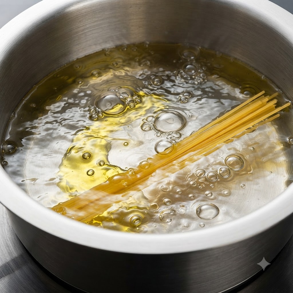 Spaghetti che cuociono in una pentola di acqua bollente.