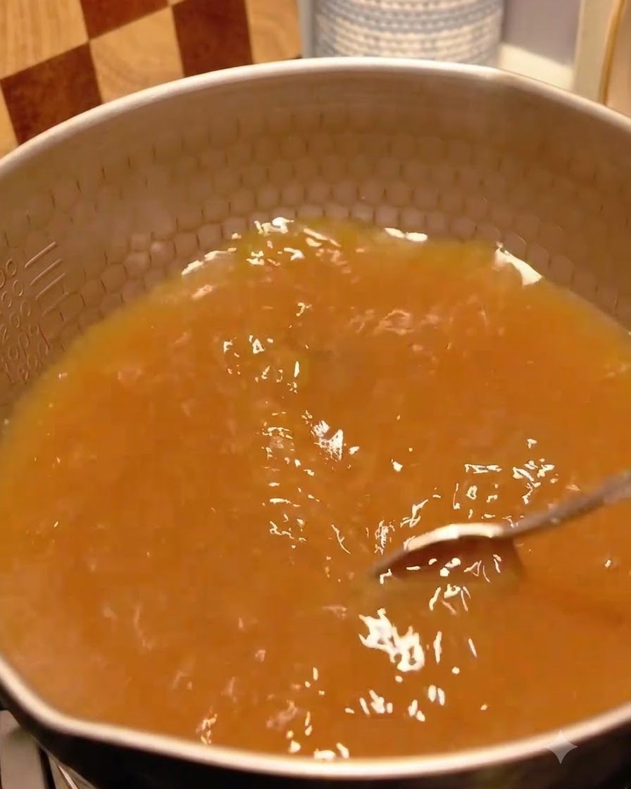 Semi di sesamo bianco che cadono in una pentola di brodo di miso caldo e frizzante.