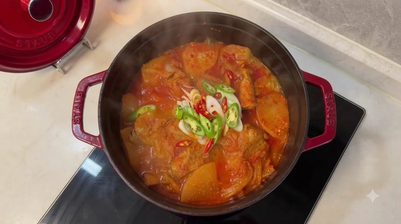 Spezzatino Coreano di Costine di Maiale e Kimchi (Dwaeji-Galbi-Kimchi-Jjim)