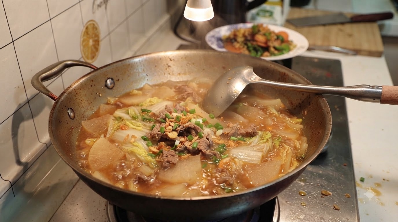 Zuppa Coreana di Manzo, Ravanello e Cavolo Napa