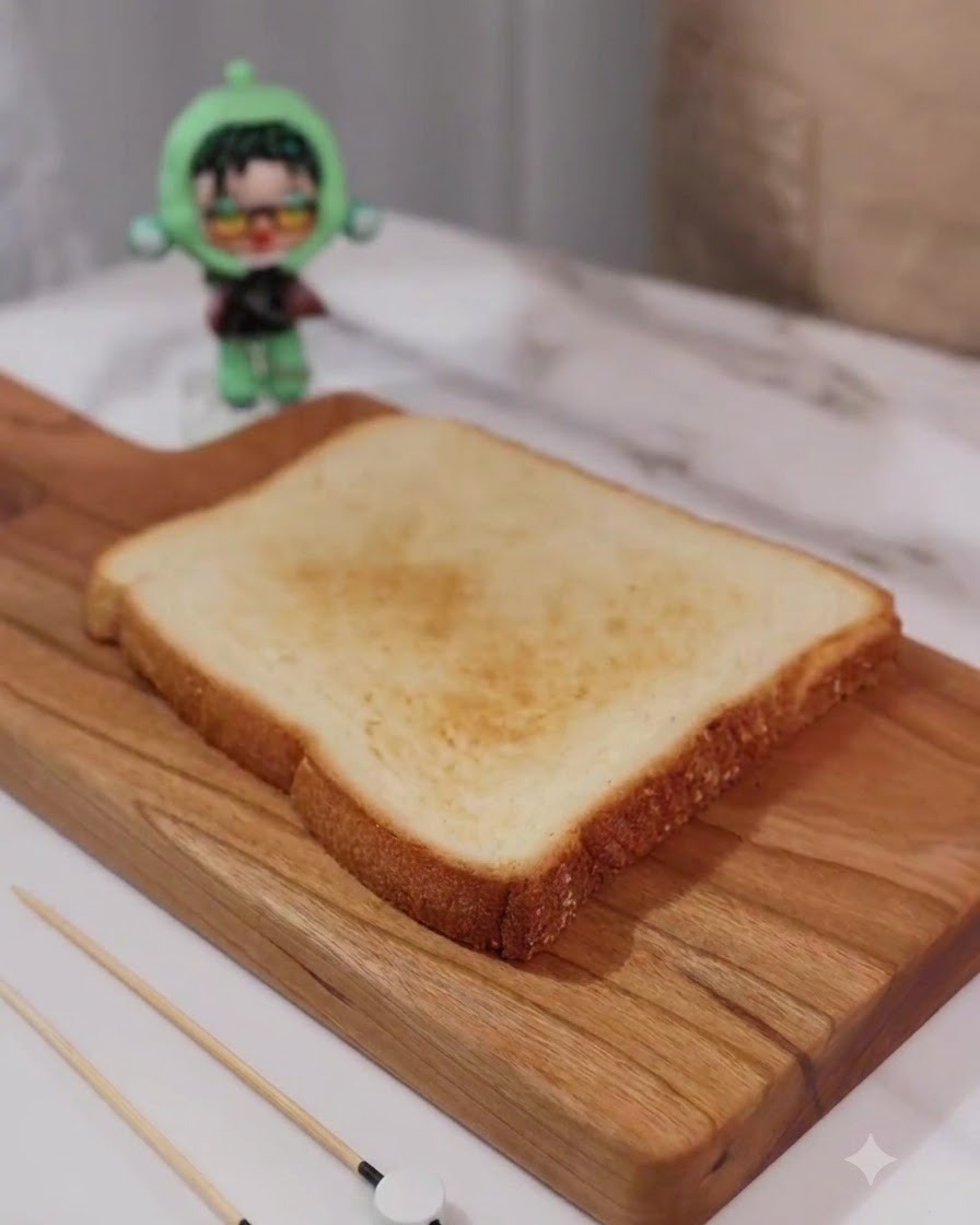 Foglie di lattuga verde fresca disposte ordinatamente su una singola fetta di pane dorato tostato.