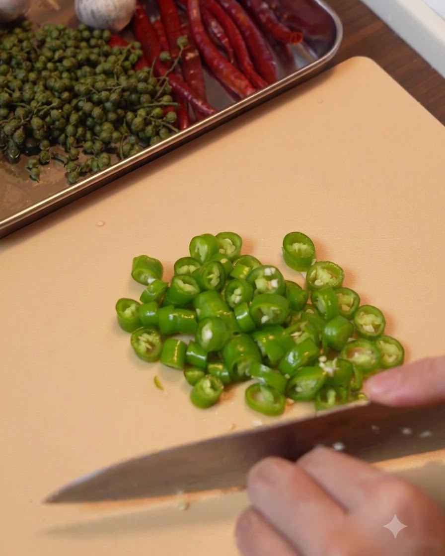 Peperoncini rossi secchi sciacquati in un setaccio di metallo.