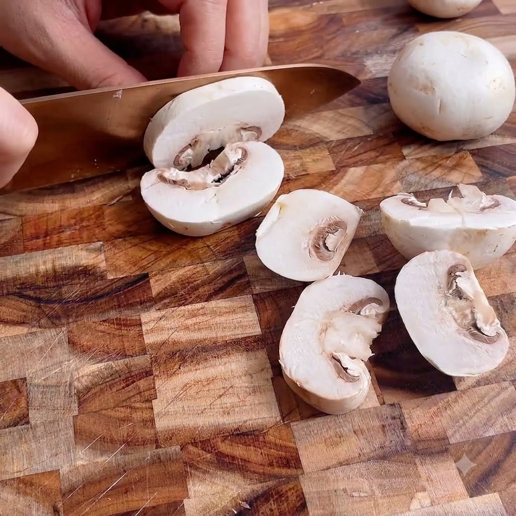 Un mazzetto di aneto verde fresco finemente tritato con un coltello su un tagliere di legno rustico.