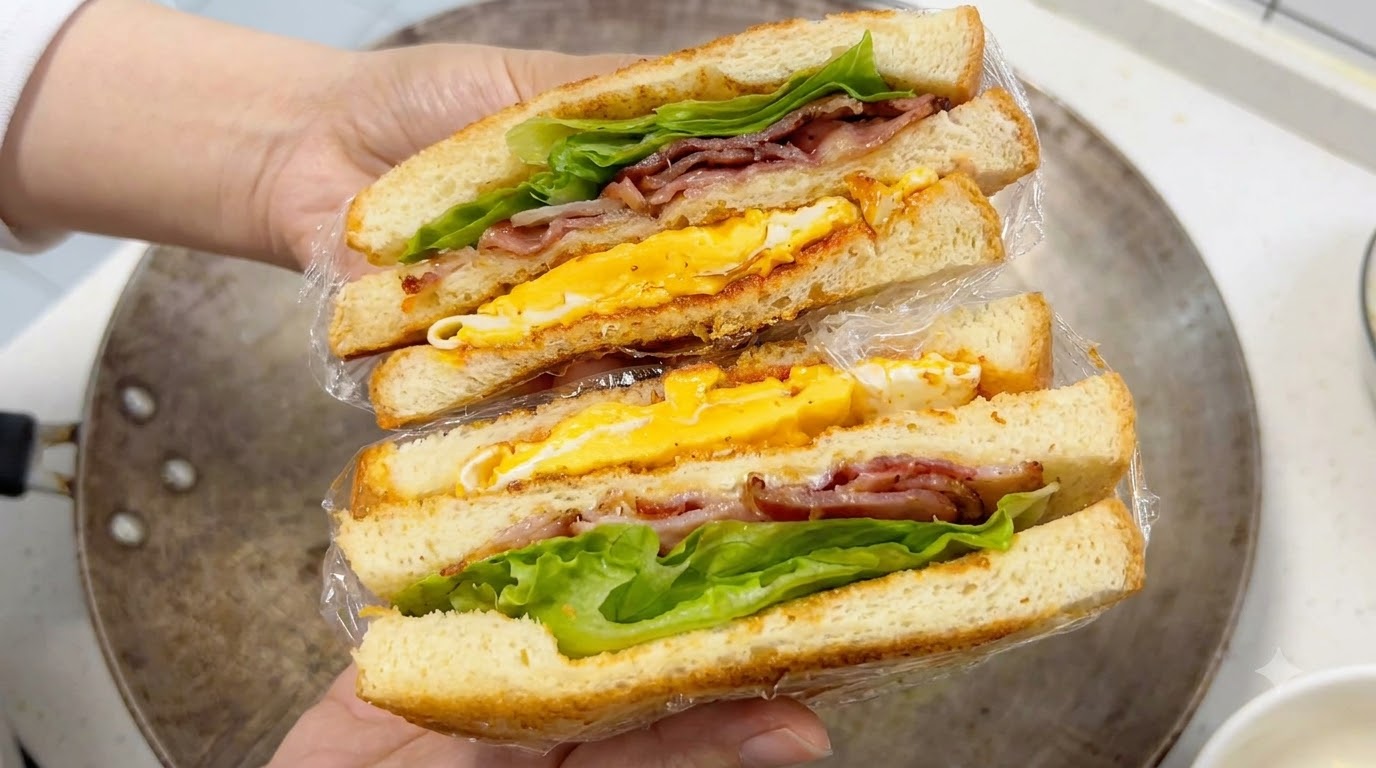 Panino Classico a Tre Strati con Pancetta, Uovo e Formaggio