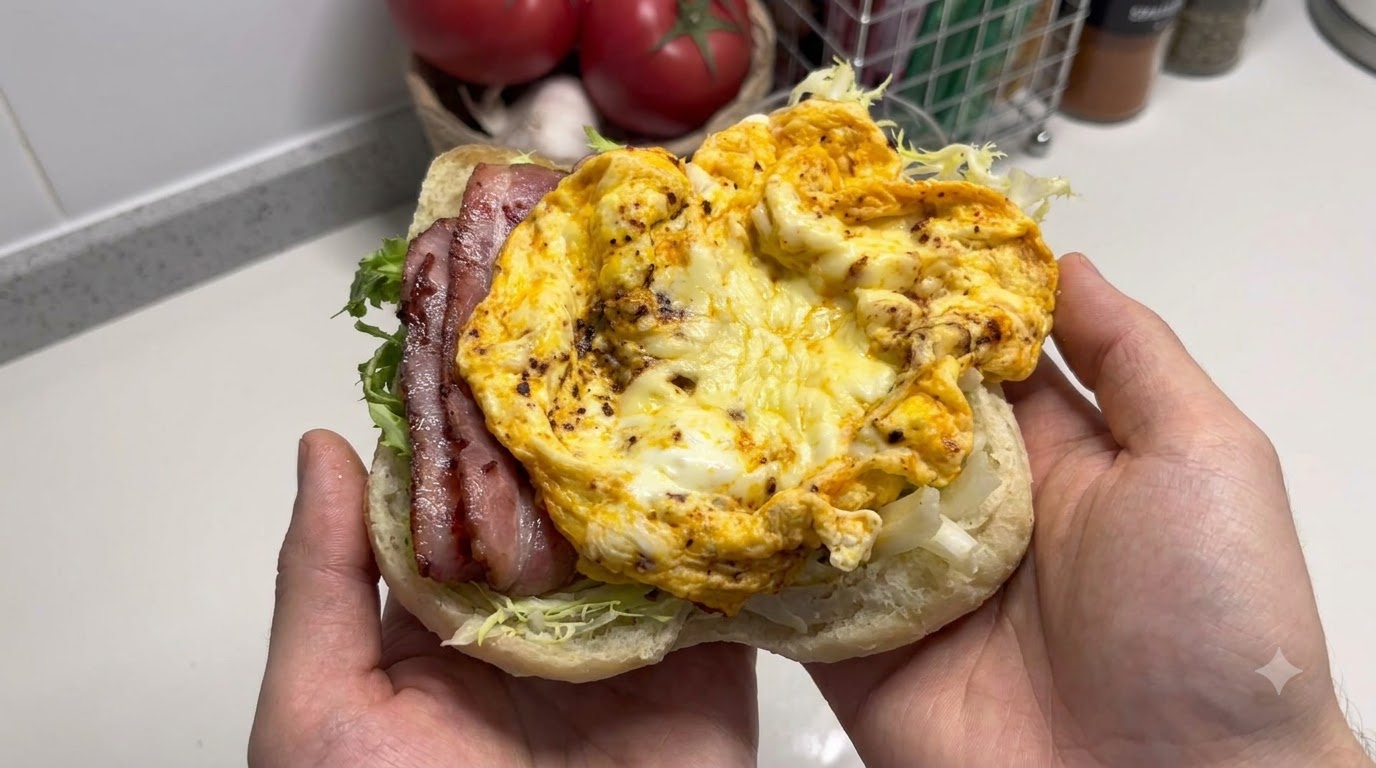 Panino con Ciabatta, Pancetta, Formaggio e Uovo con Caffè Freddo