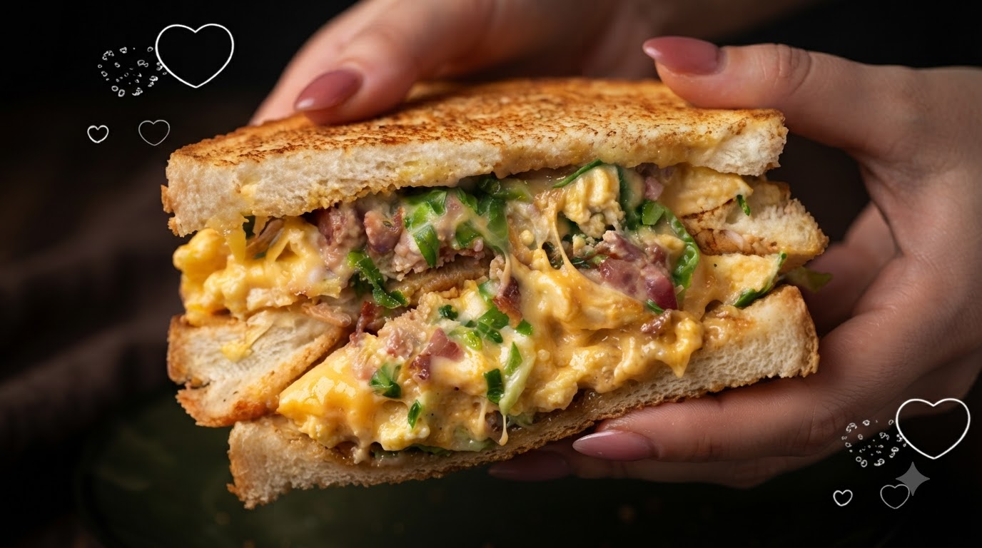 Panino con Uova Strapazzate, Pancetta e Salsa di Arachidi