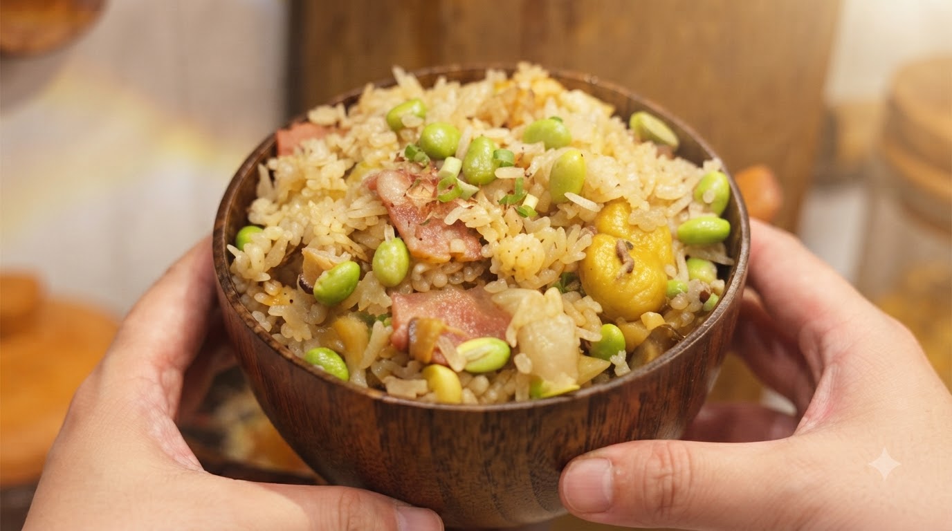 Riso in Pentola d'Argilla con Gingko, Capesante, Pancetta e Castagne