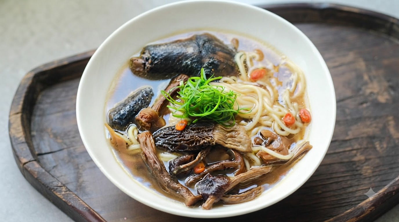 Zuppa Nutriente di Pollo con Funghi e Noodles