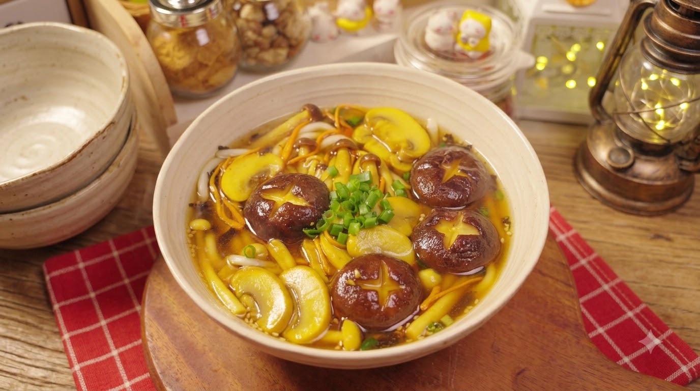 Zuppa di Noodles Vegetariana con Funghi Freschi