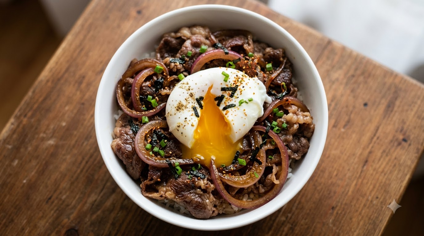 Gyudon: Bowl di Riso con Manzo e Salsa Sukiyaki