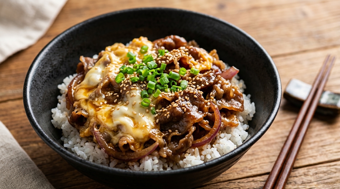 Bowl di Riso con Manzo Teriyaki e Uova Strapazzate
