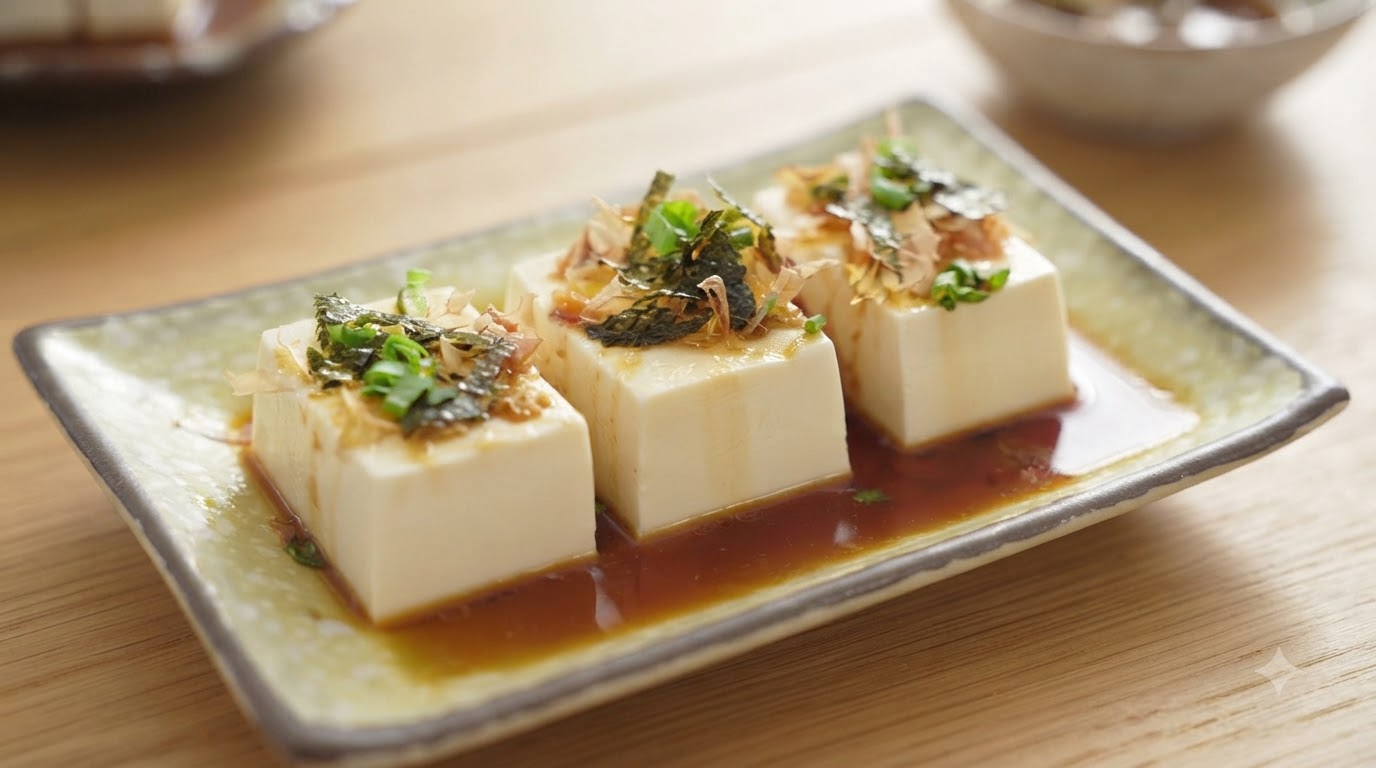 Tofu Freddo alla Giaonese con Condimento Speciale di Soia (Hiyayakko)