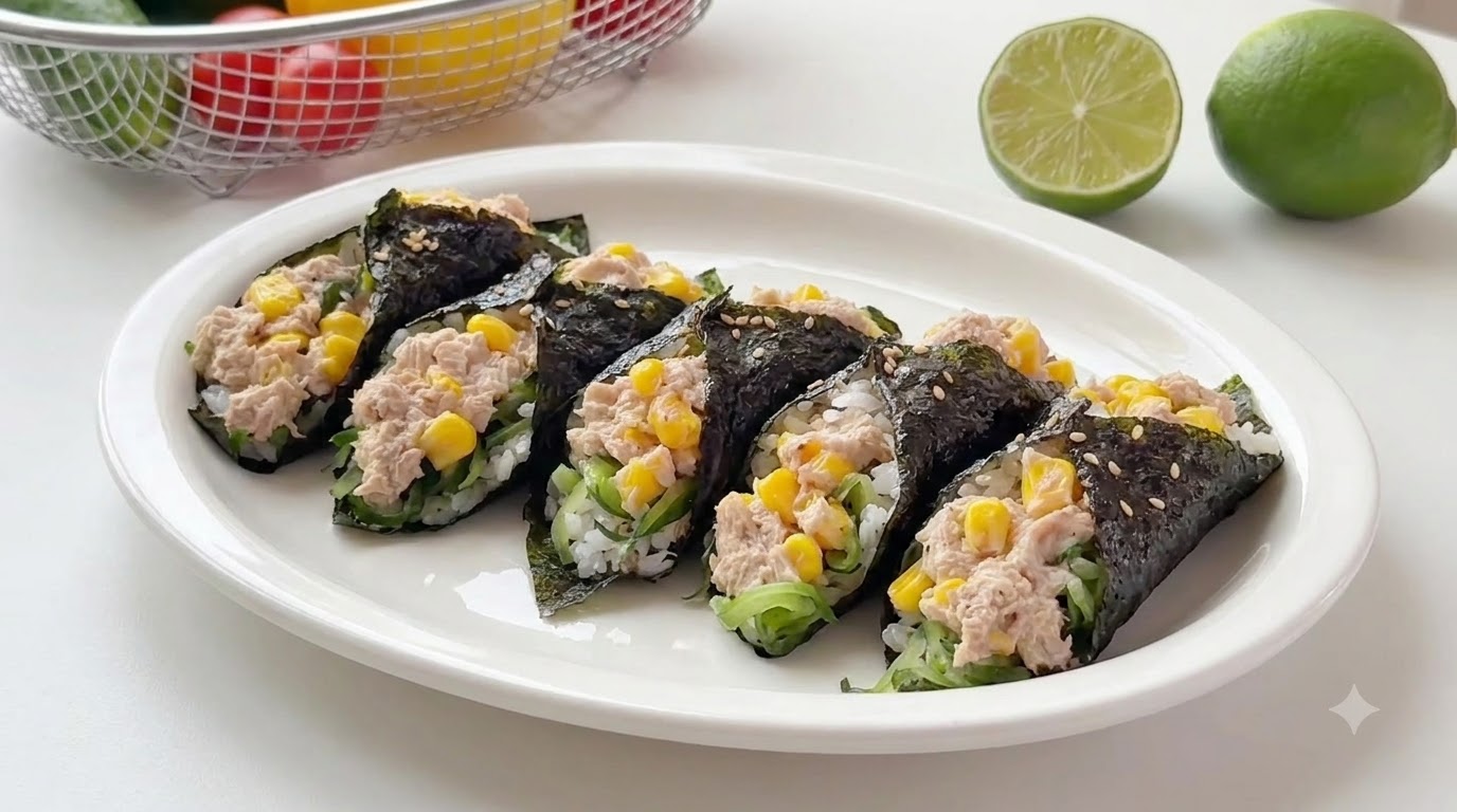 Rolls di sushi veloci con tonno e cetriolo