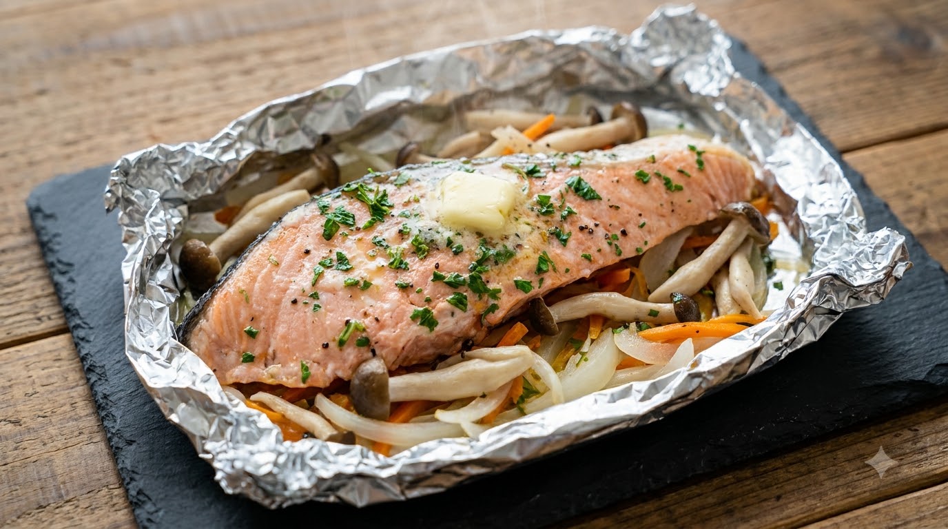 Salmone al Cartoccio alla Giapponese con Funghi Shimeji