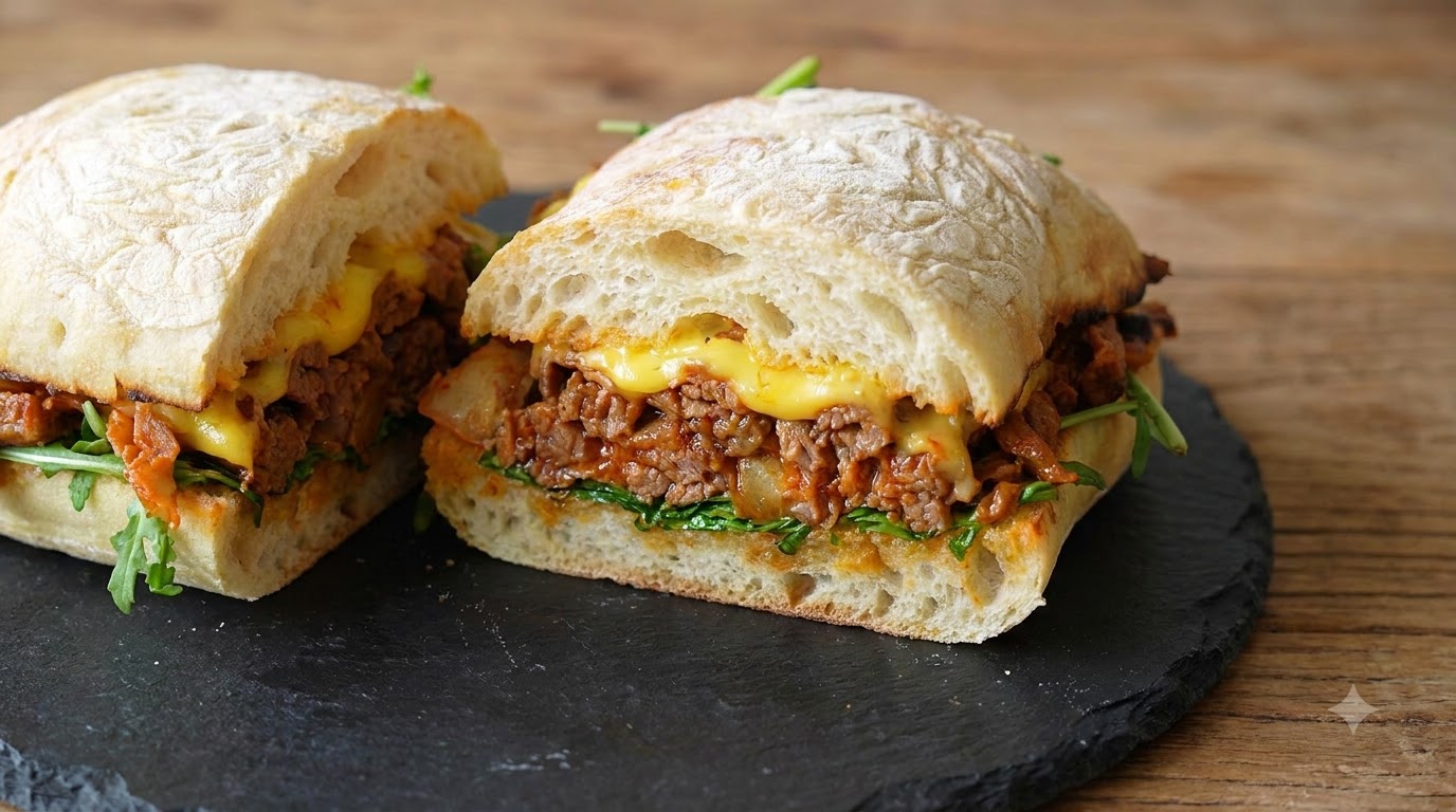 Panino Gourmet con Manzo, Kimchi e Formaggio