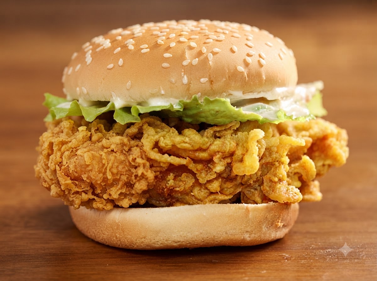 Primo piano dellolio spennellato su un pezzo di pollo impanato allinterno del cestello di una friggitrice ad aria.