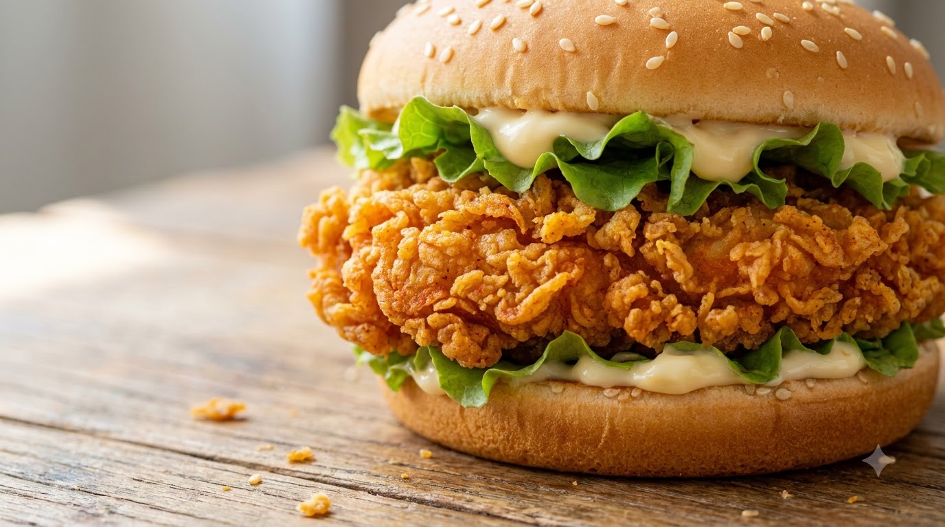 Panino con coscia di pollo piccante croccante fatto in casa